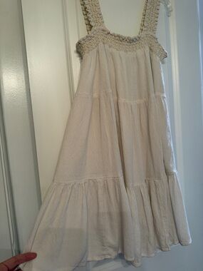 American Eagle Outfitters Cream Smocked Neck Dress